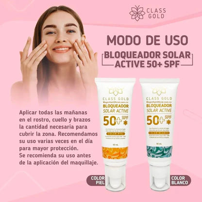 BLOQUEADOR SOLAR ACTIVE 50+ SPF COLOR BLANCO 60ML CLASS GOLD